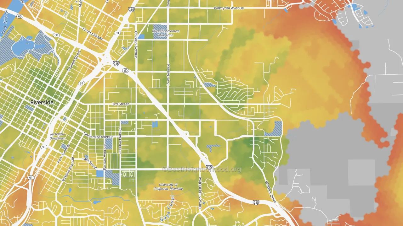 Bike Grade map of University, Riverside, CA