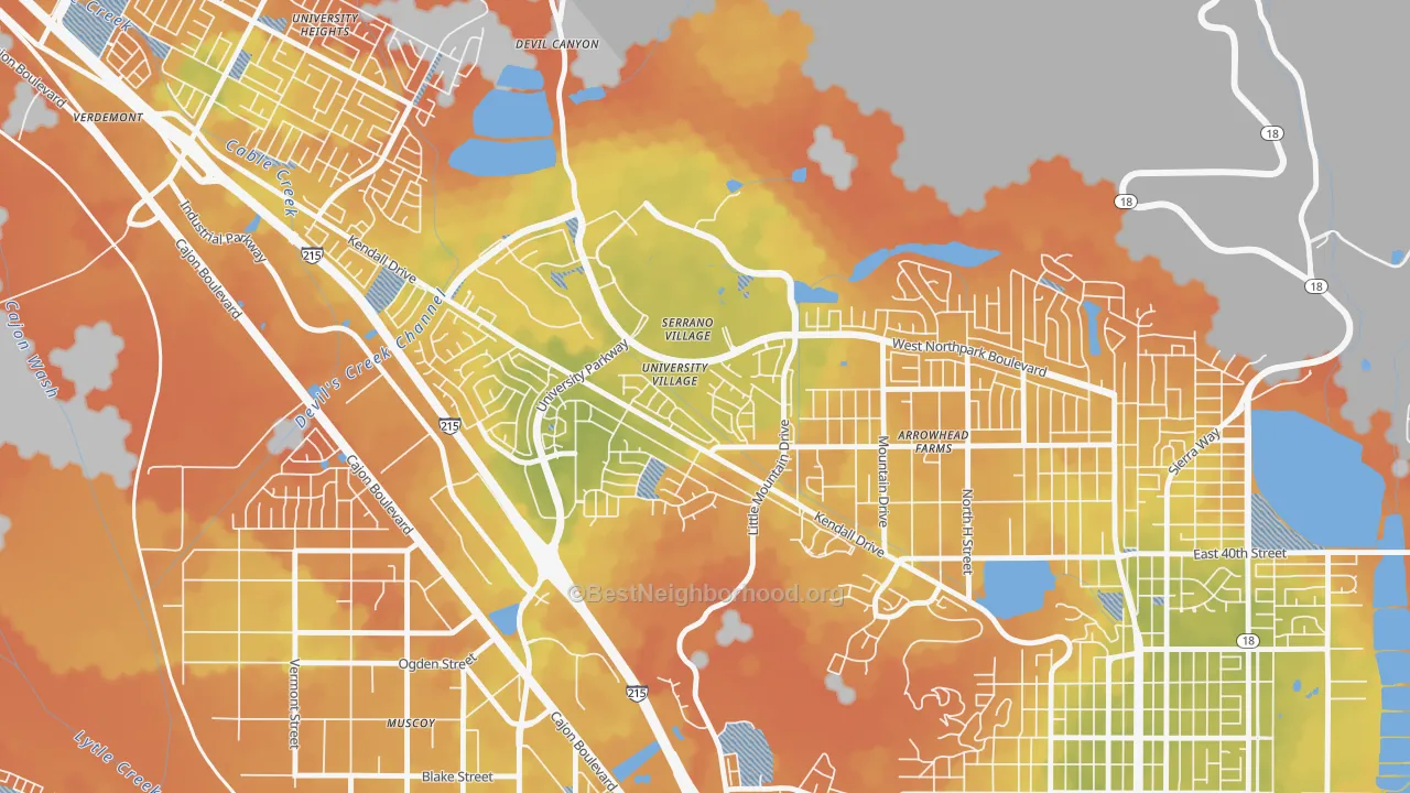 Bike Grade map of University-San Bernardino, San Bernardino, CA