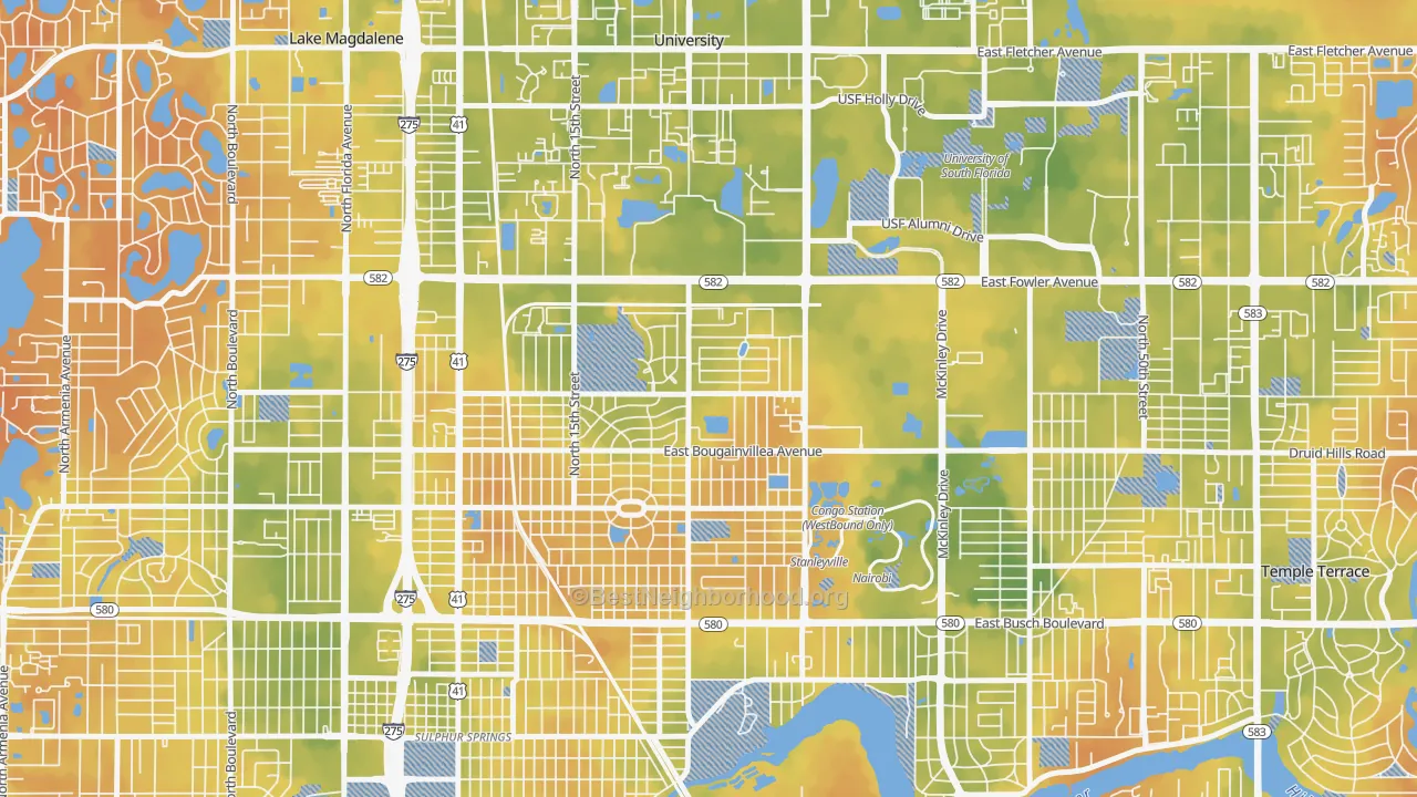Bike Grade map of University Square, Tampa, FL