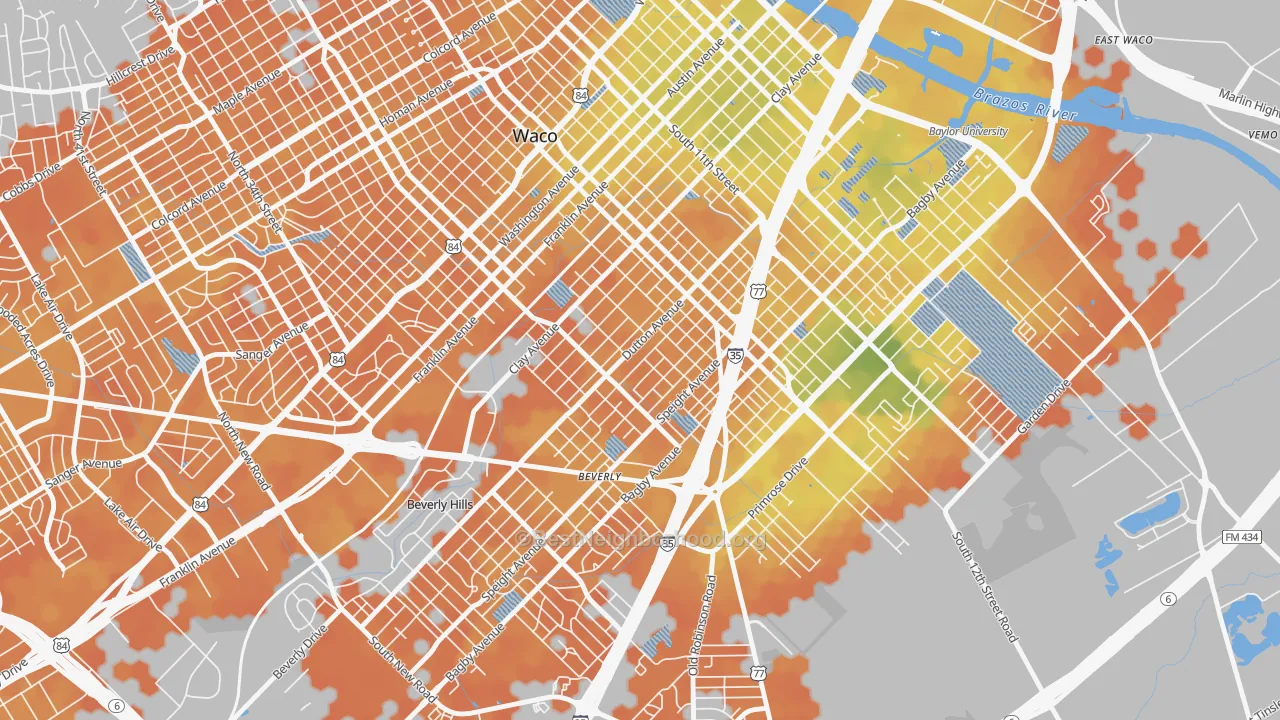 Bike Grade map of University, Waco, TX