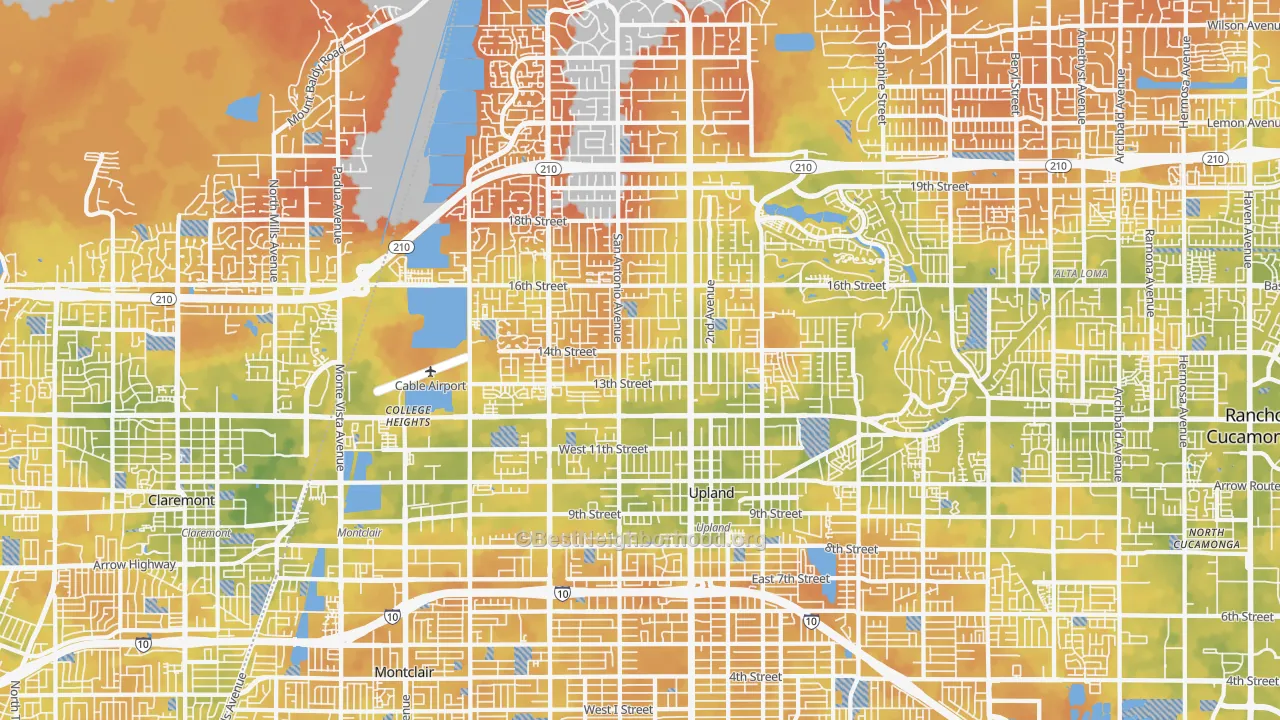 Bike Grade map of Upland, CA