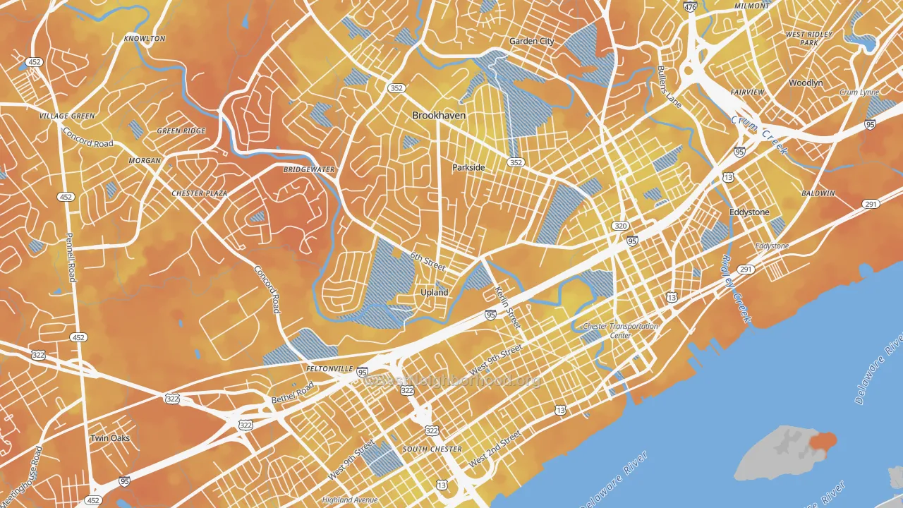 Bike Grade map of Upland, PA