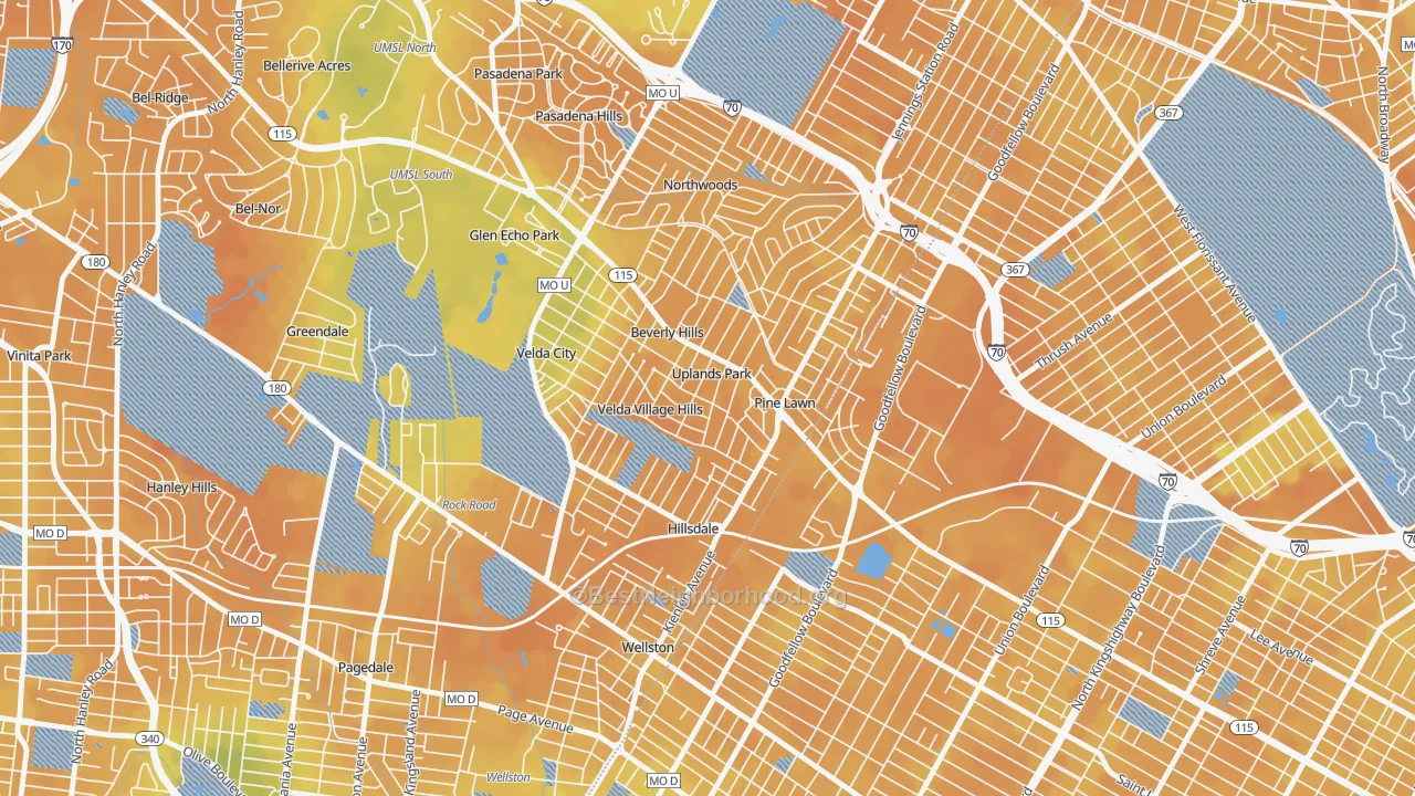 Bike Grade map of Uplands Park, MO