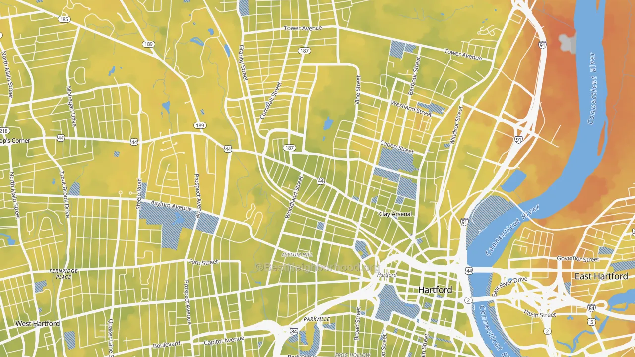 Bike Grade map of Upper Albany, Hartford, CT