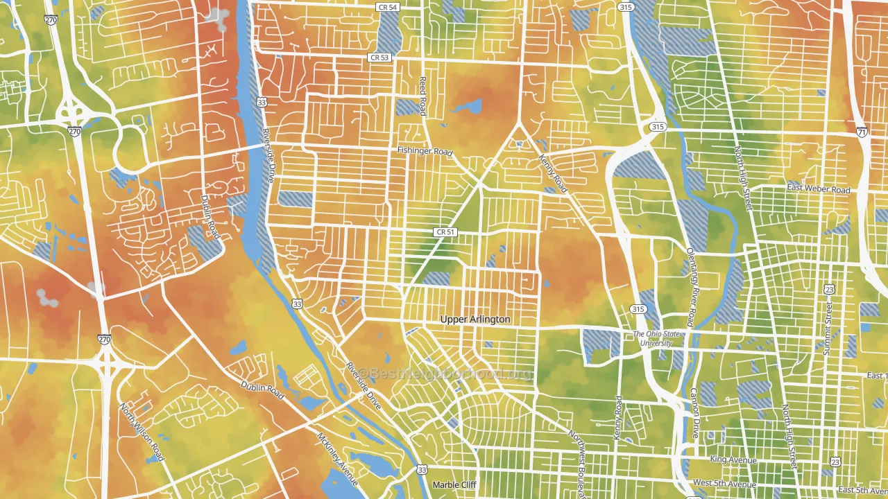 Bike Grade map of Upper Arlington, OH