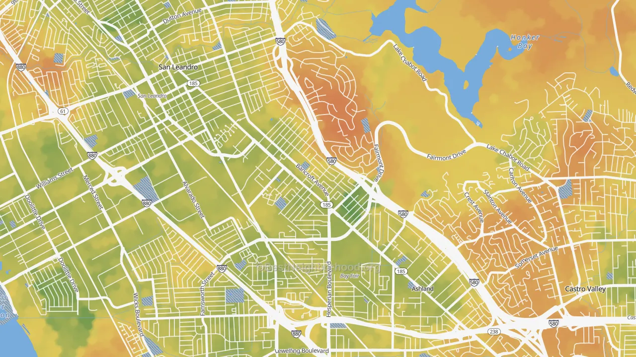 Bike Grade map of Upper Bal, San Leandro, CA