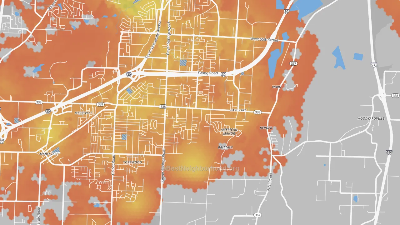 Bike Grade map of Upper Baseline, Little Rock, AR