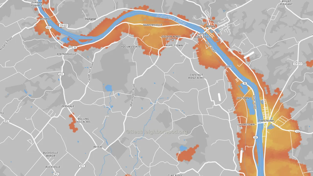 Bike Grade map of Upper Black Eddy, PA