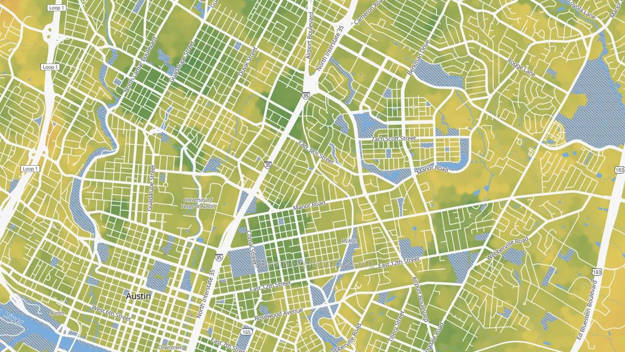 Bike Grade map of Upper Boggy Creek, Austin, TX