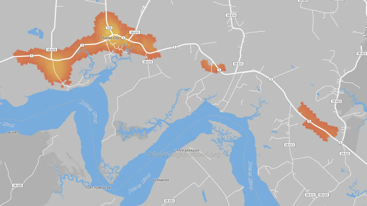 Bike Grade map of Upper Brandon, VA