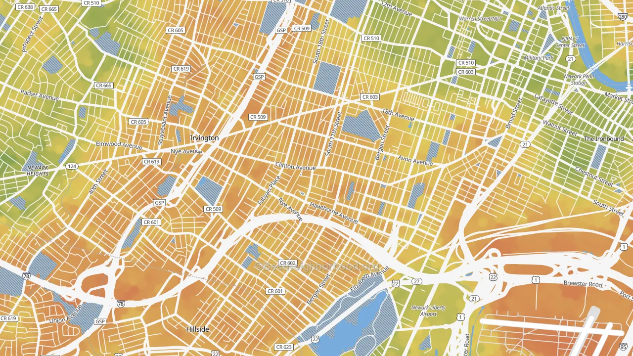 Bike Grade map of Upper Clinton Hill, Newark, NJ