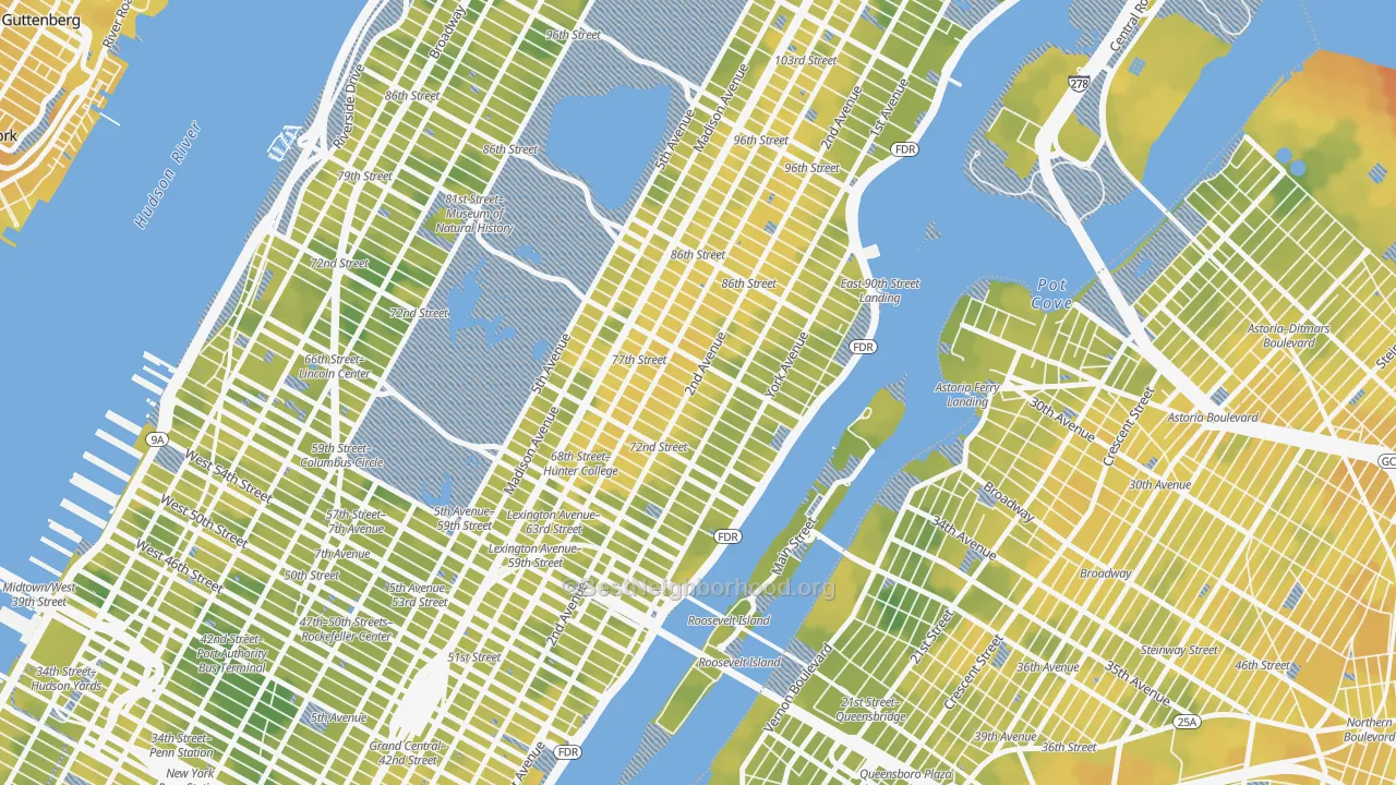 Bike Grade map of Upper East Side, Manhattan, NY