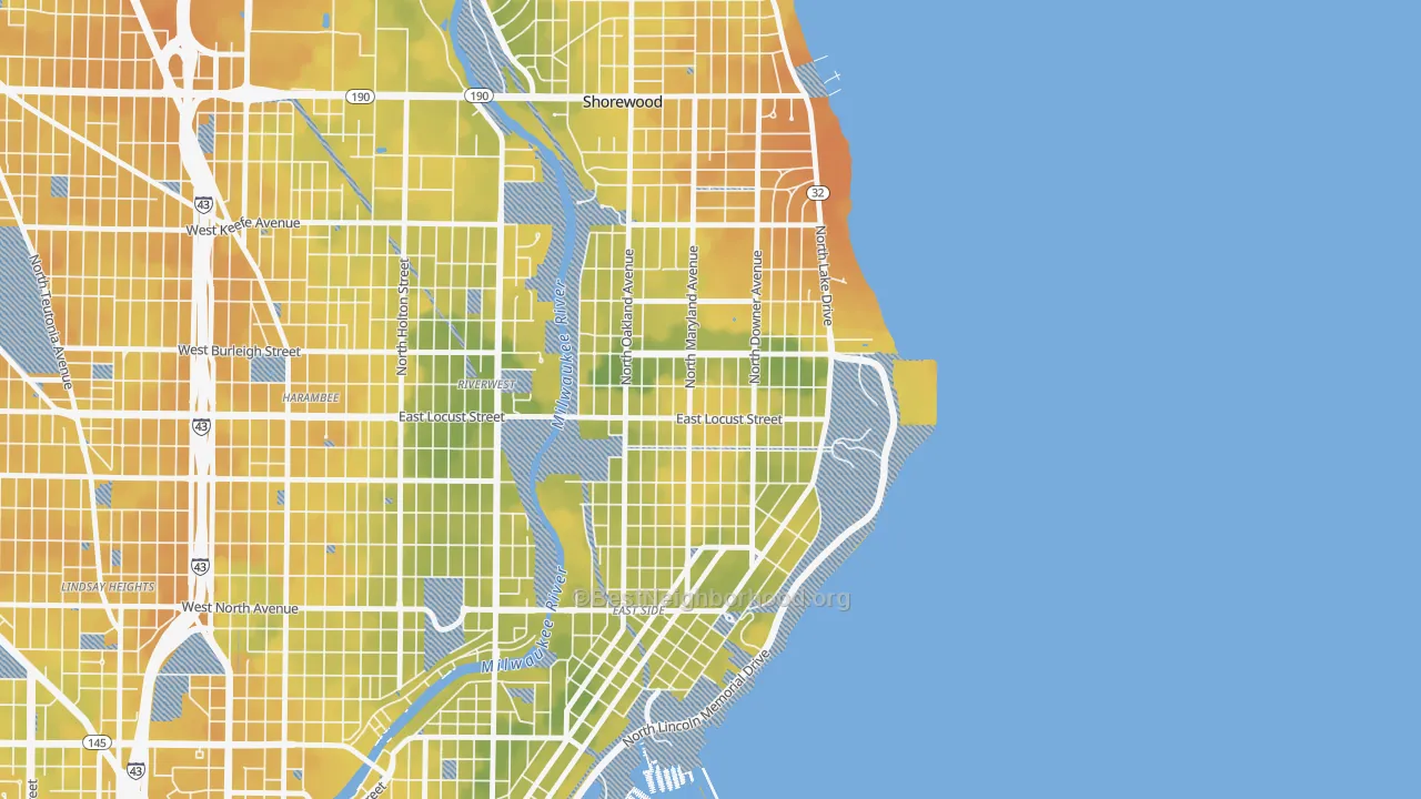 Bike Grade map of Upper East Side, Milwaukee, WI