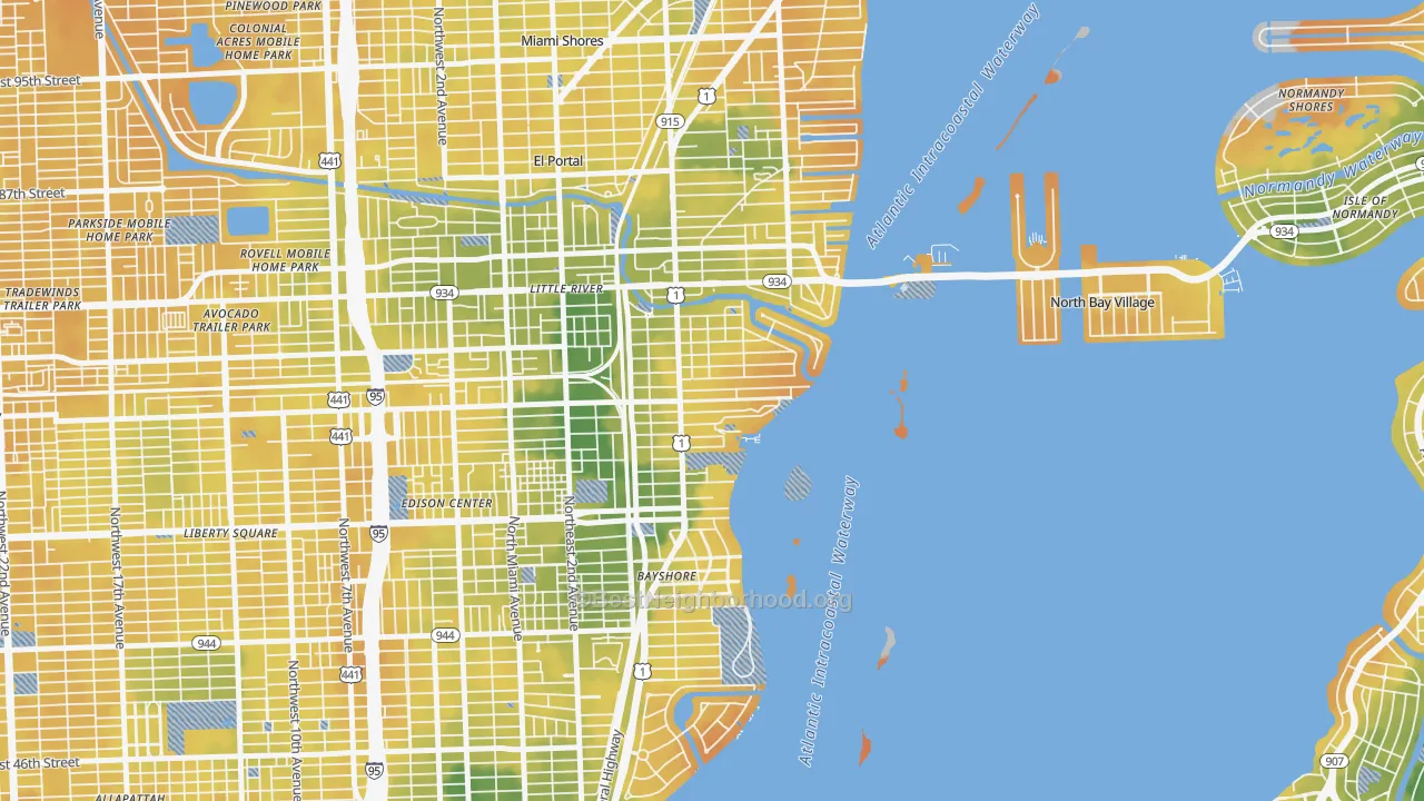 Bike Grade map of Upper Eastside, Miami, FL