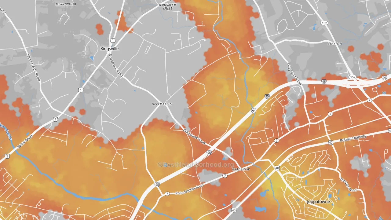 Bike Grade map of Upper Falls, MD