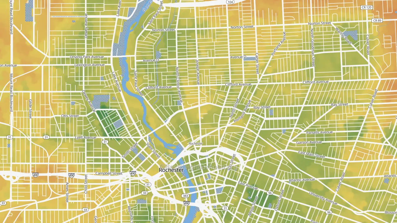 Bike Grade map of Upper Falls, Rochester, NY