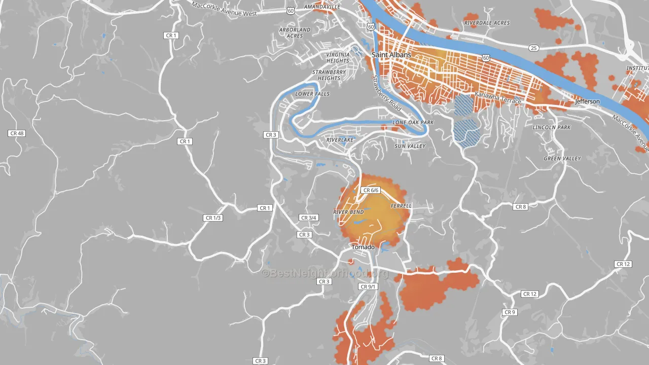 Bike Grade map of Upper Falls, WV