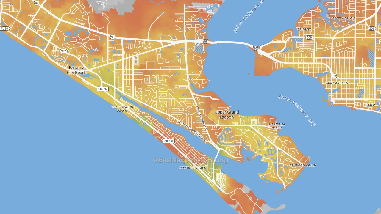 Bike Grade map of Upper Grand Lagoon, FL