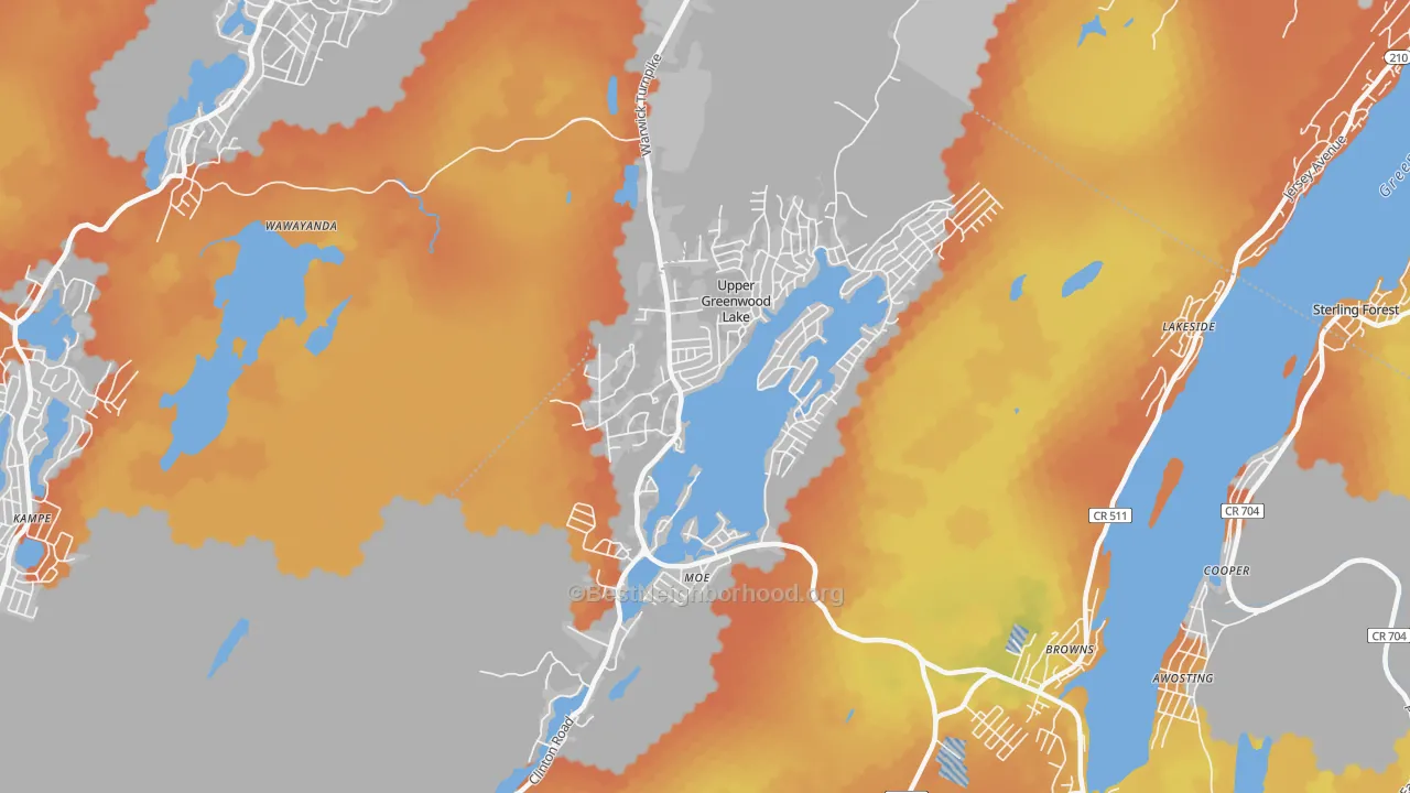 Bike Grade map of Upper Greenwood Lake, NJ