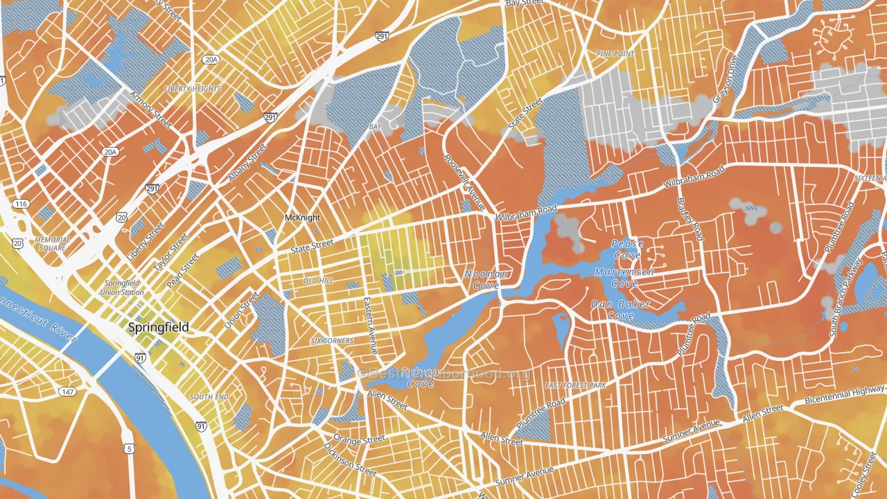 Bike Grade map of Upper Hill, Springfield, MA