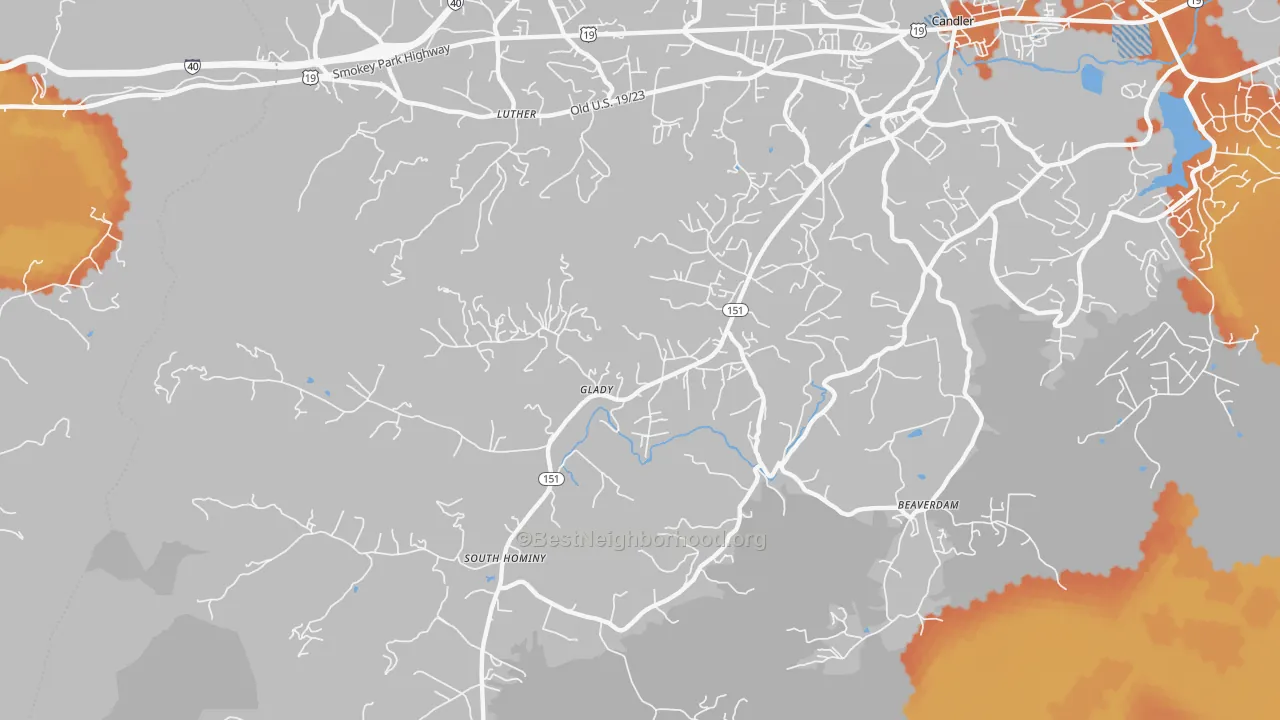 Bike Grade map of Upper Hominy, NC