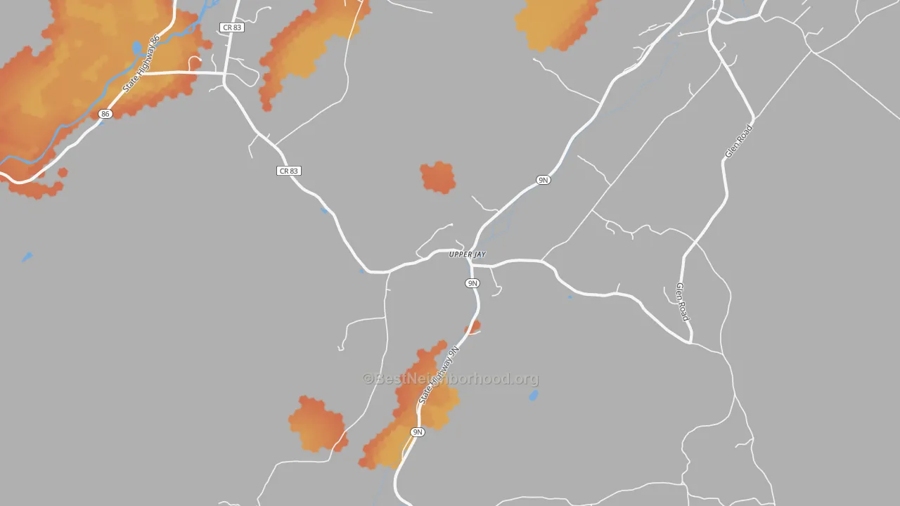 Bike Grade map of Upper Jay, NY