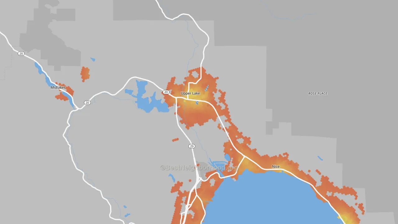 Bike Grade map of Upper Lake, CA