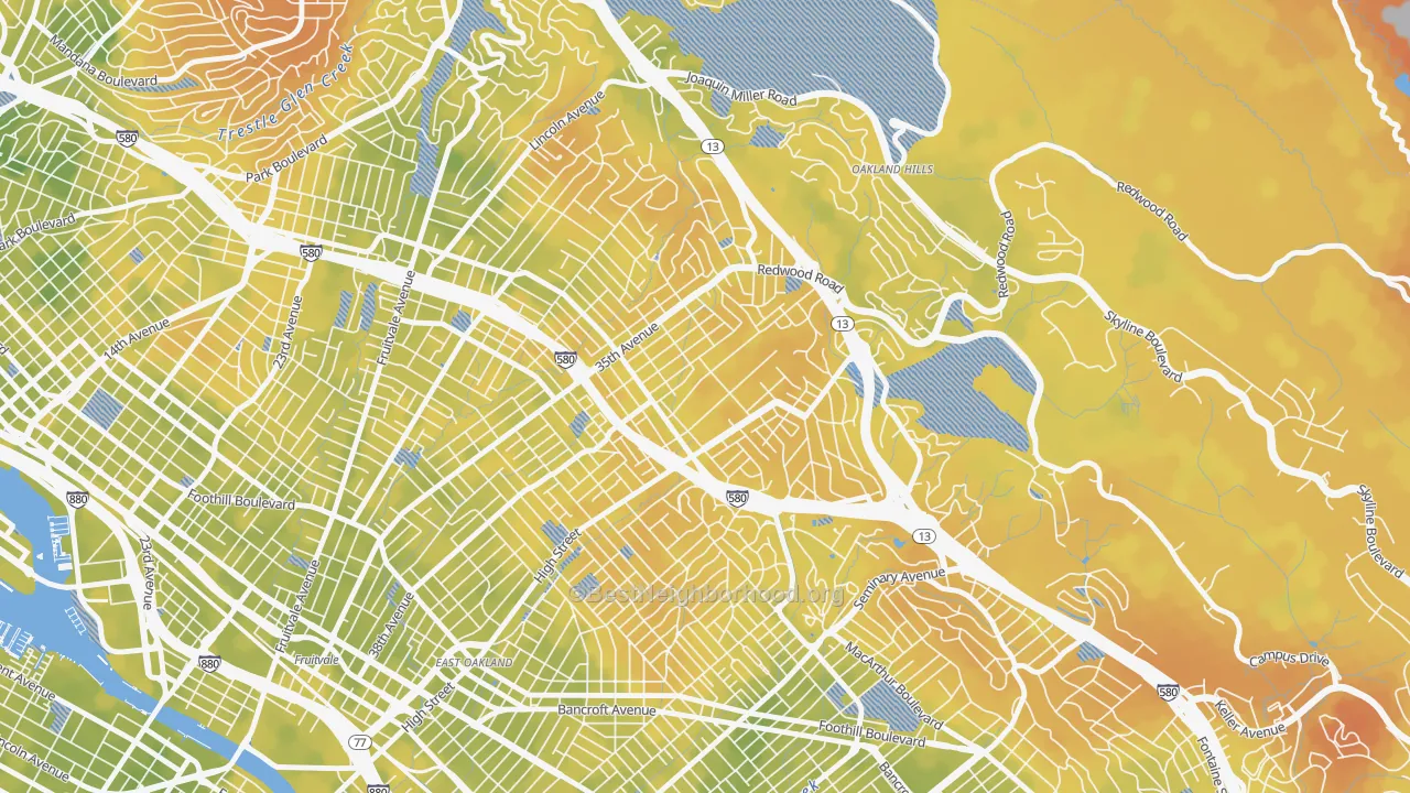 Bike Grade map of Upper Laurel, Oakland, CA