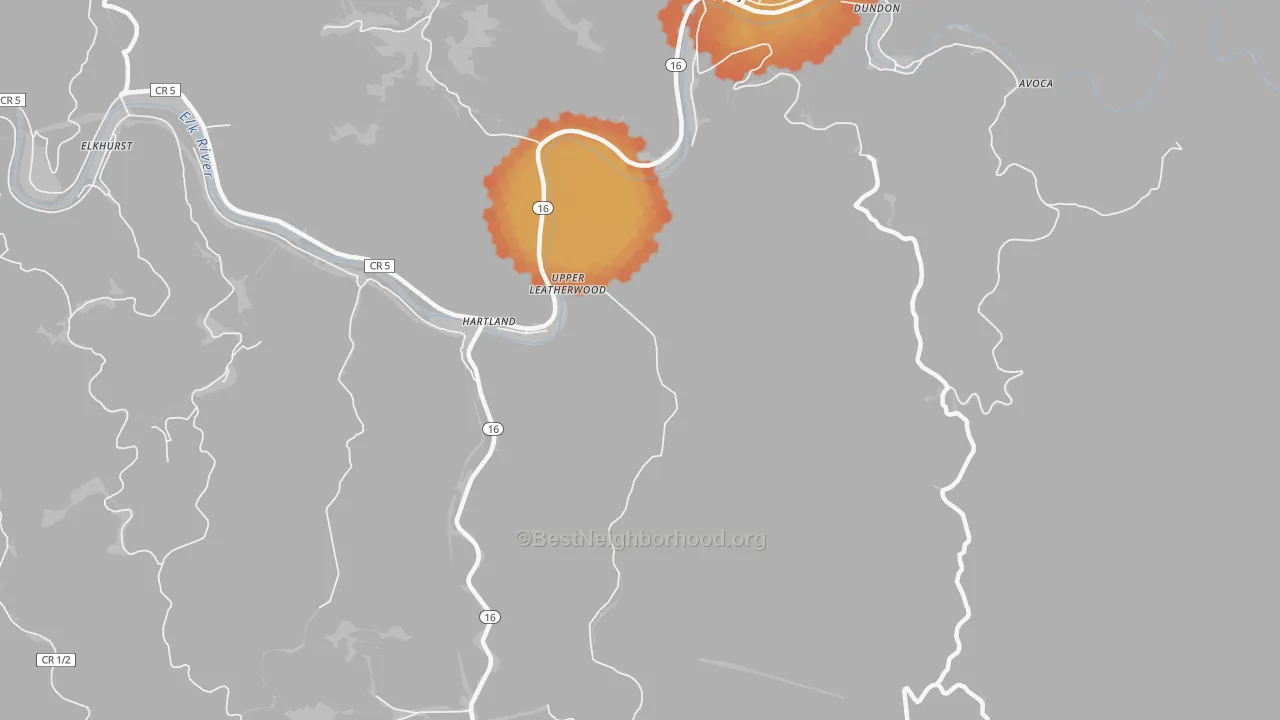 Bike Grade map of Upper Leatherwood, WV