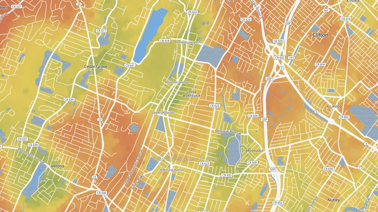 Bike Grade map of Upper Montclair, NJ