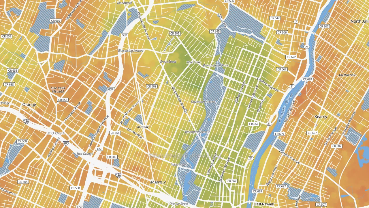 Bike Grade map of Upper Roseville, Newark, NJ