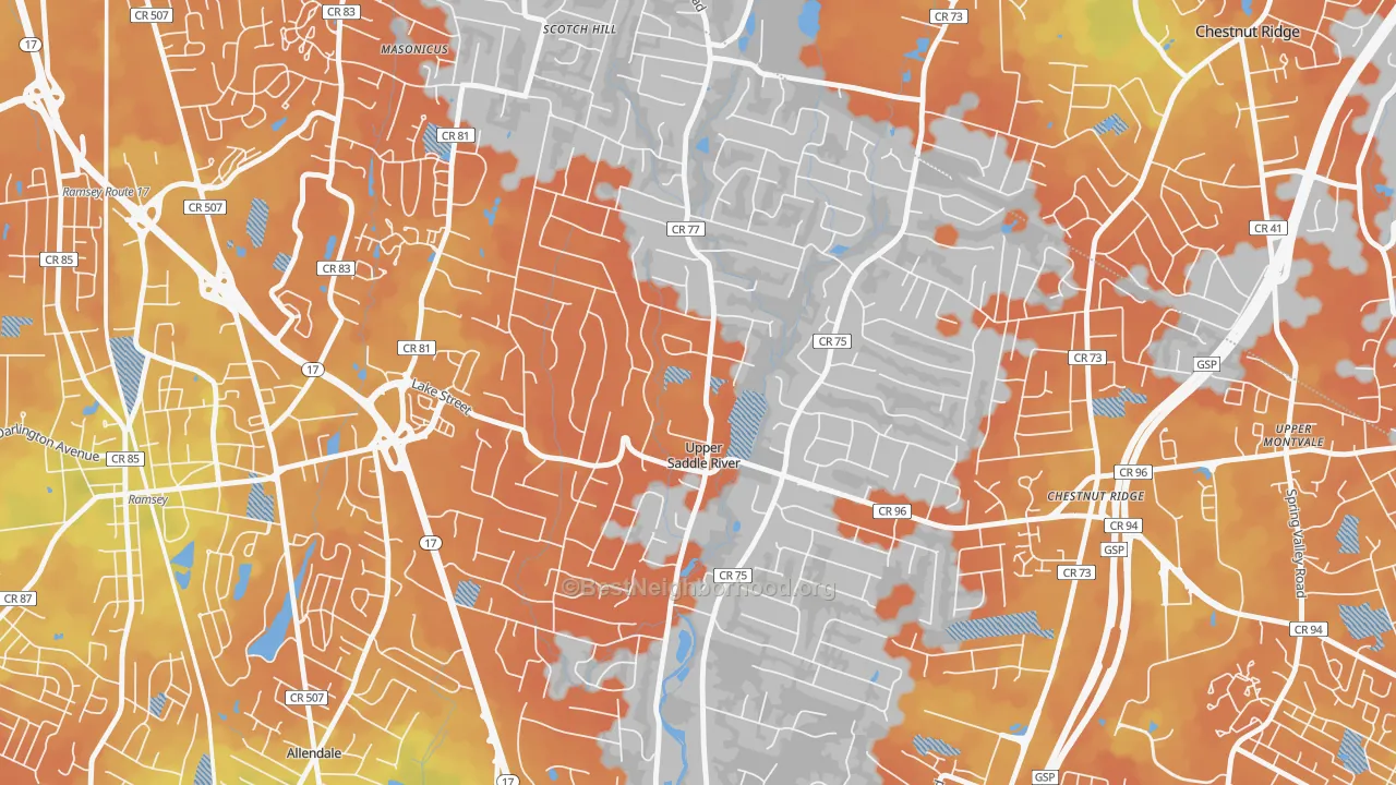 Bike Grade map of Upper Saddle River, NJ