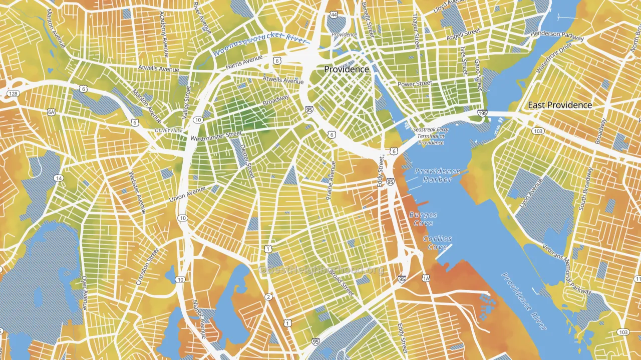 Bike Grade map of Upper South Providence, Providence, RI