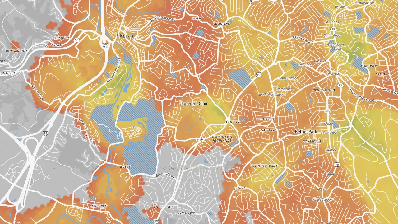 Bike Grade map of Upper St. Clair, PA