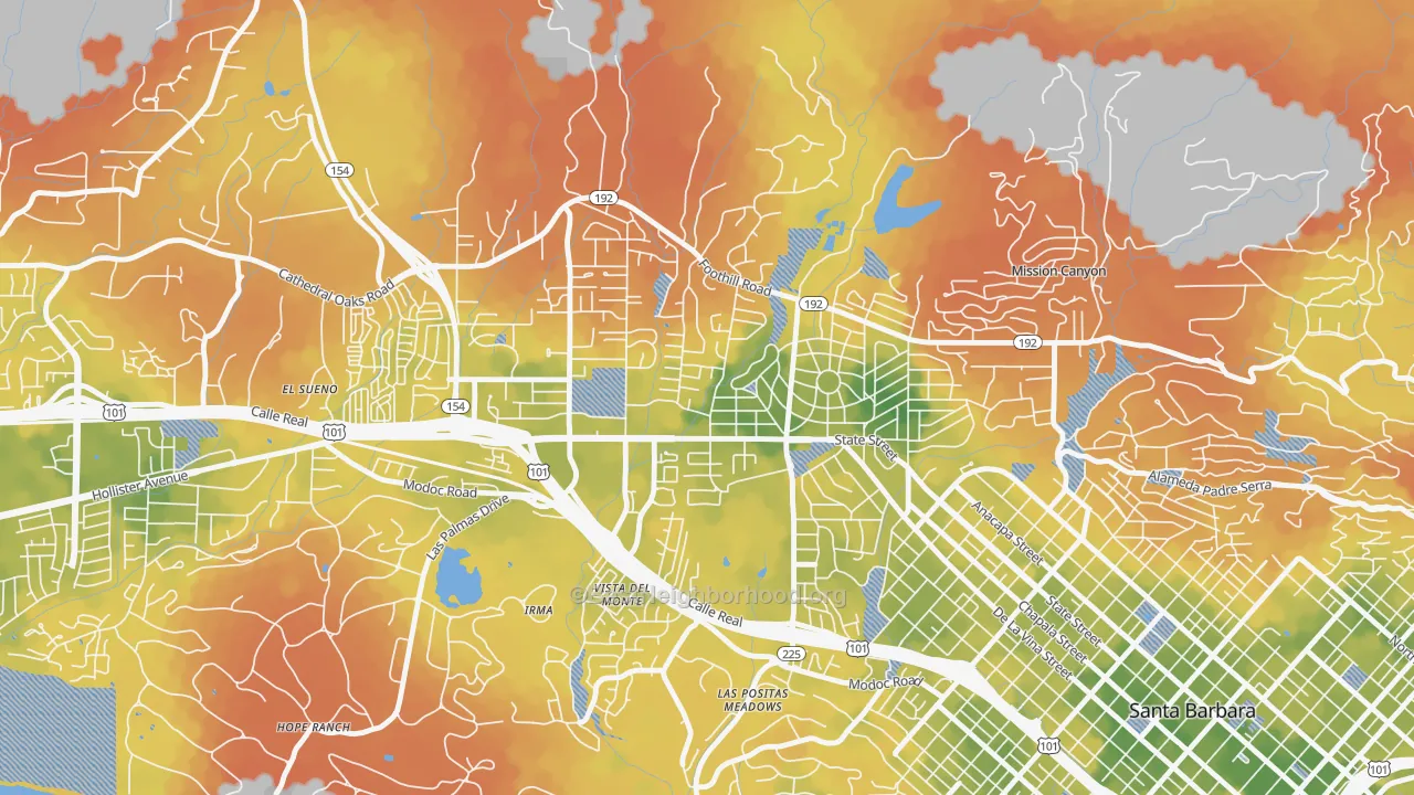 Bike Grade map of Upper State, Santa Barbara, CA
