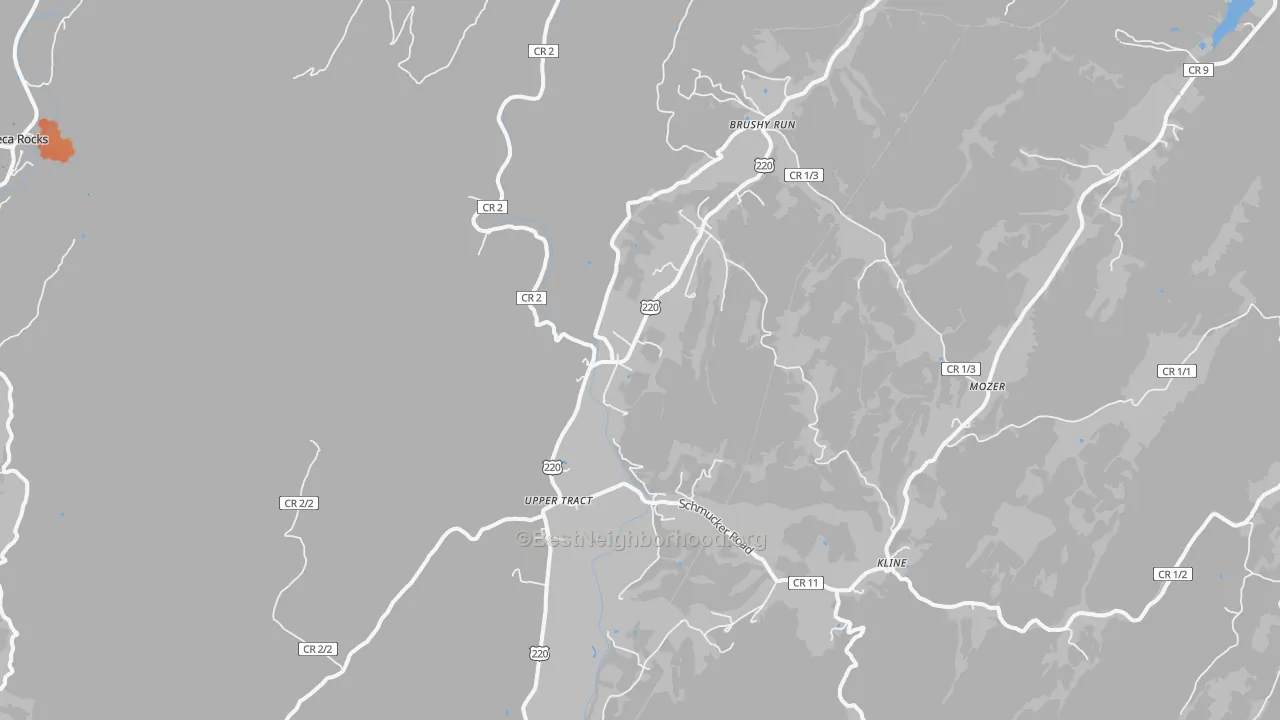 Bike Grade map of Upper Tract, WV