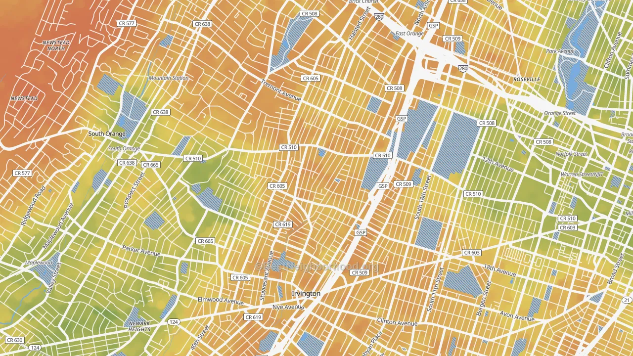 Bike Grade map of Upper Vailsburg, Newark, NJ