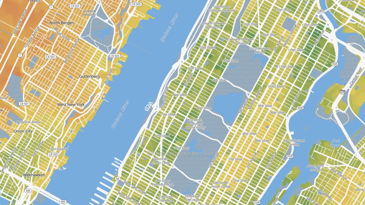 Bike Grade map of Upper West Side, Manhattan, NY