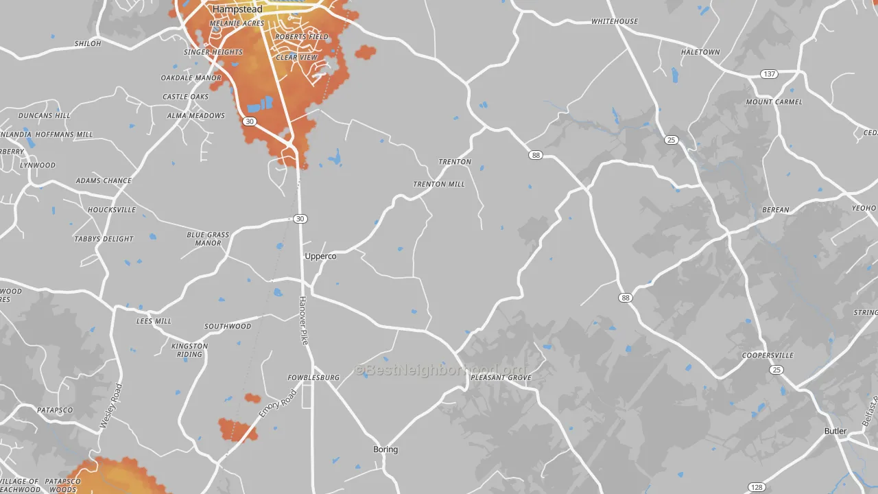 Bike Grade map of Upperco, MD