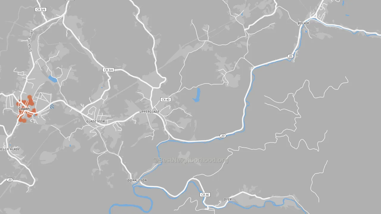 Bike Grade map of Upperglade, WV