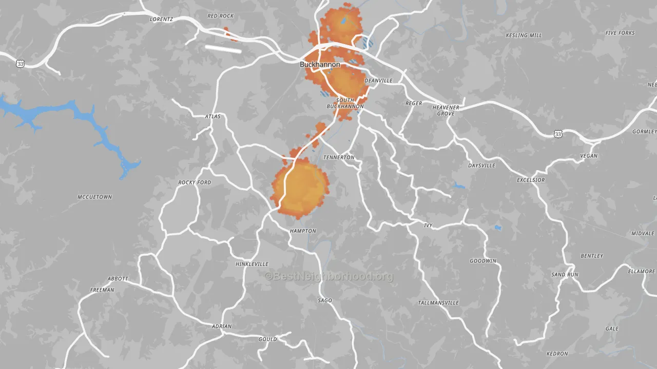 Bike Grade map of Upshur County, WV