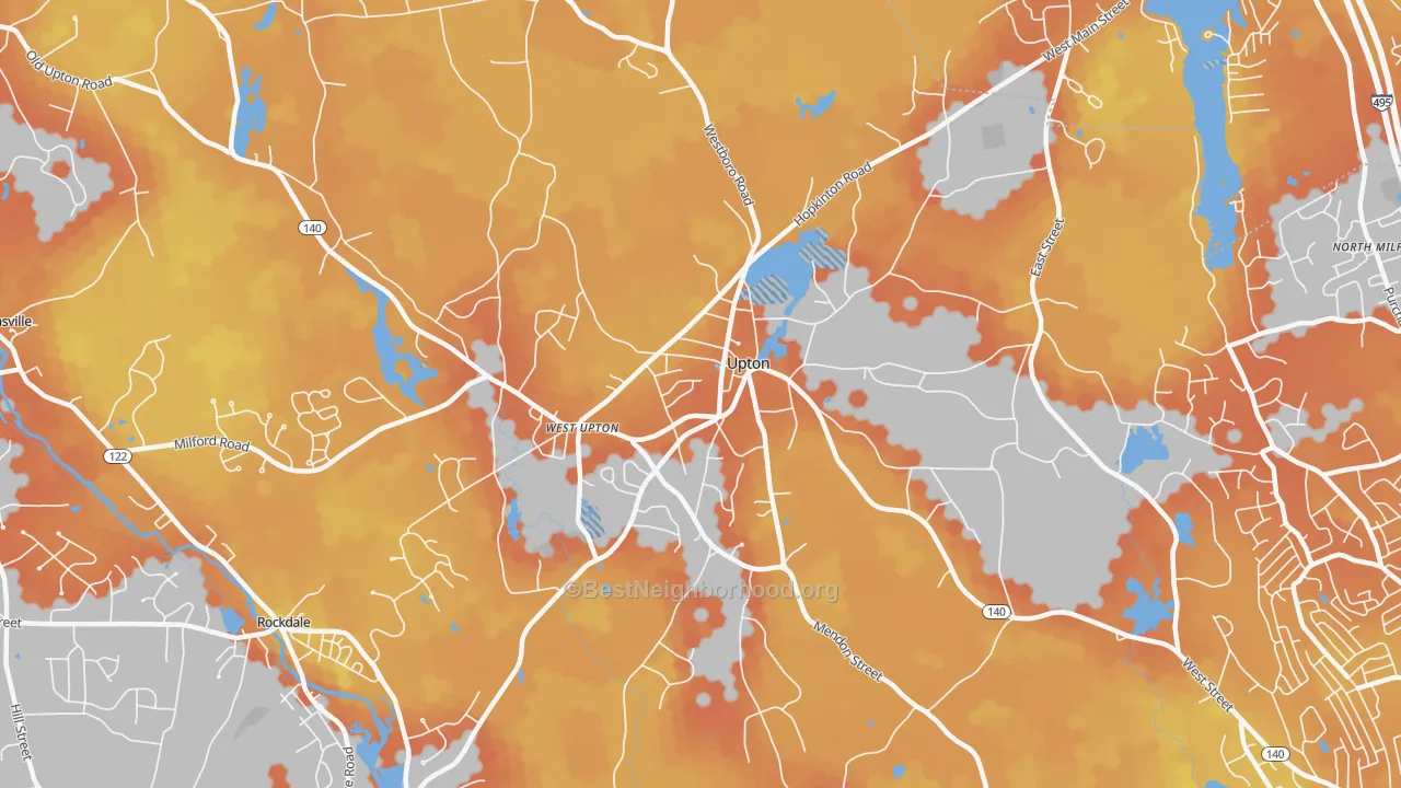 Bike Grade map of Upton, MA