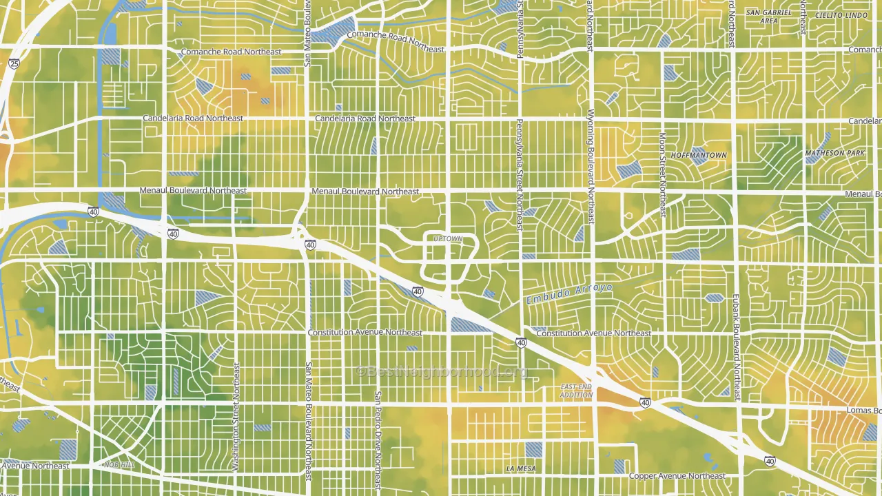 Bike Grade map of Uptown, Albuquerque, NM