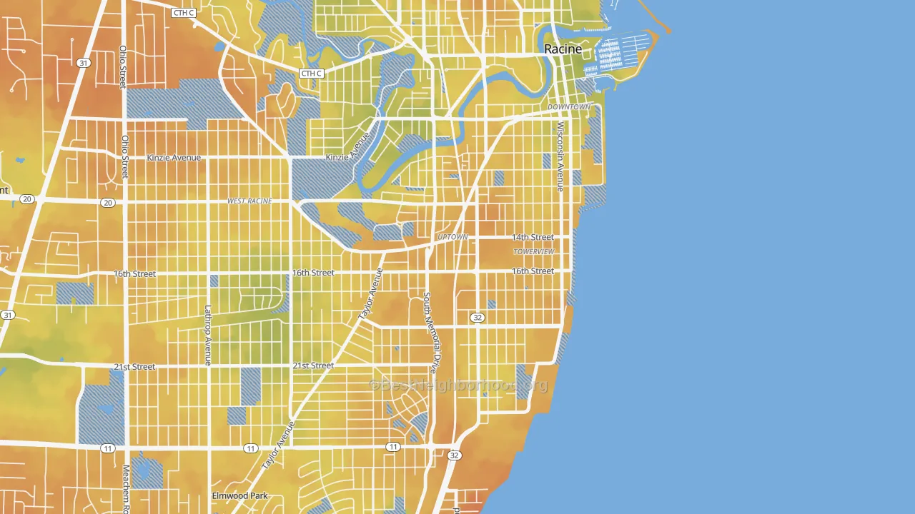 Bike Grade map of Uptown, Racine, WI