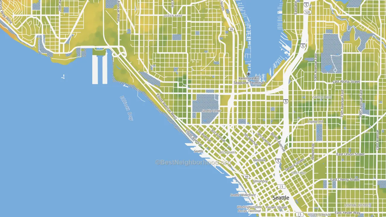 Bike Grade map of Uptown, Seattle, WA