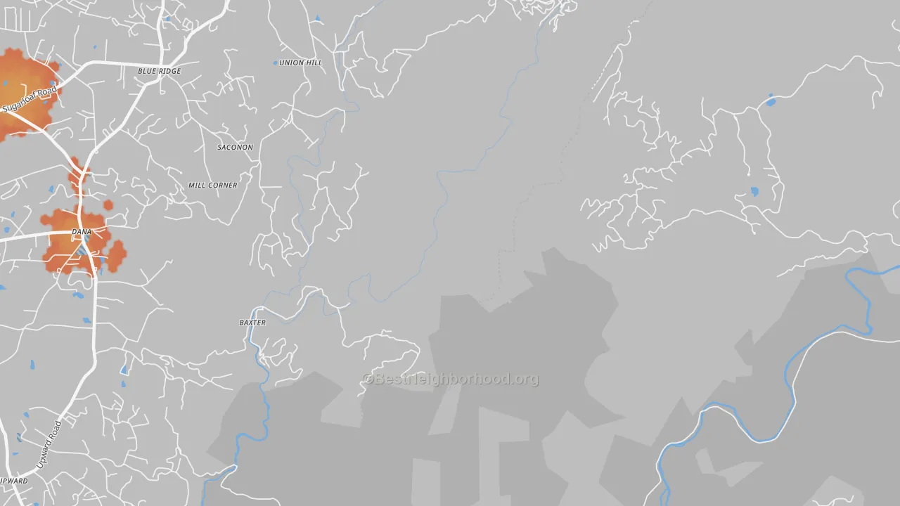 Bike Grade map of Upward, NC