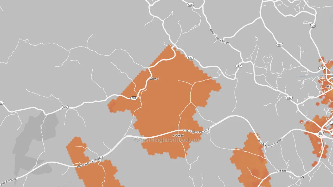 Bike Grade map of Urban, KY