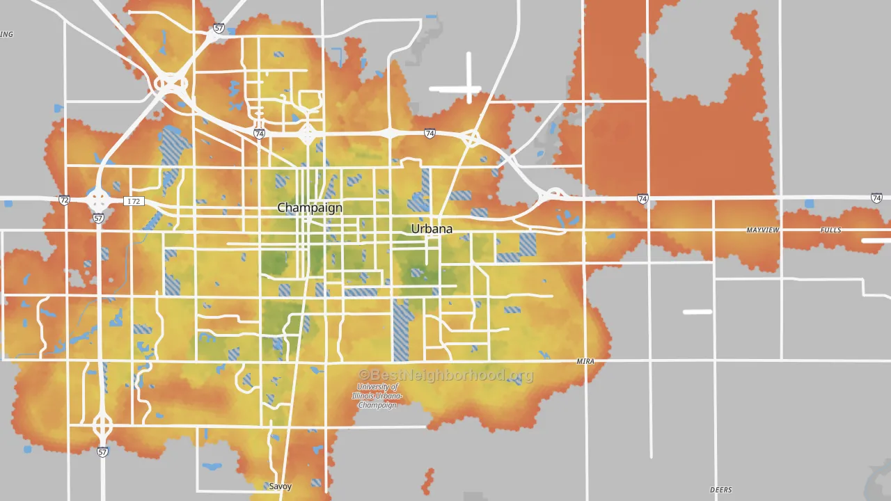 Bike Grade map of Urbana, IL