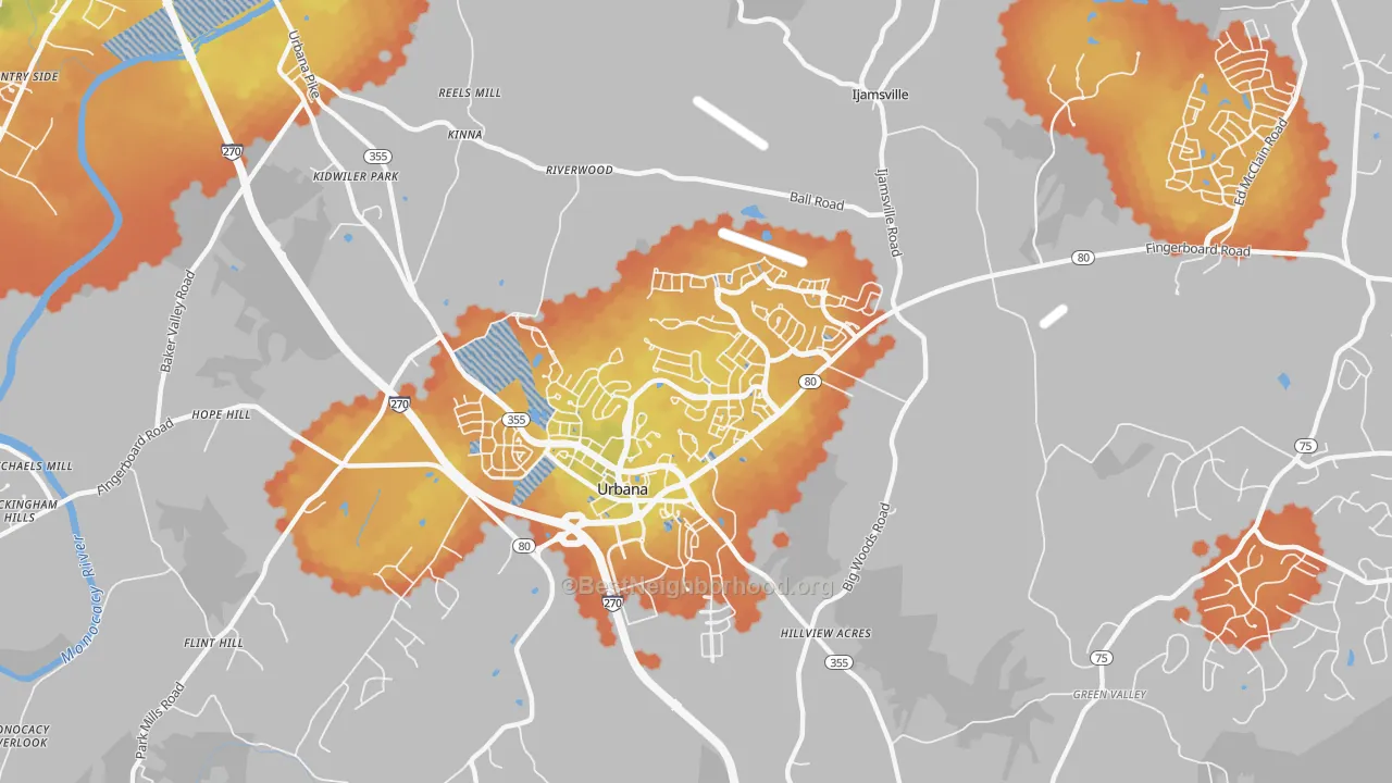Bike Grade map of Urbana, MD