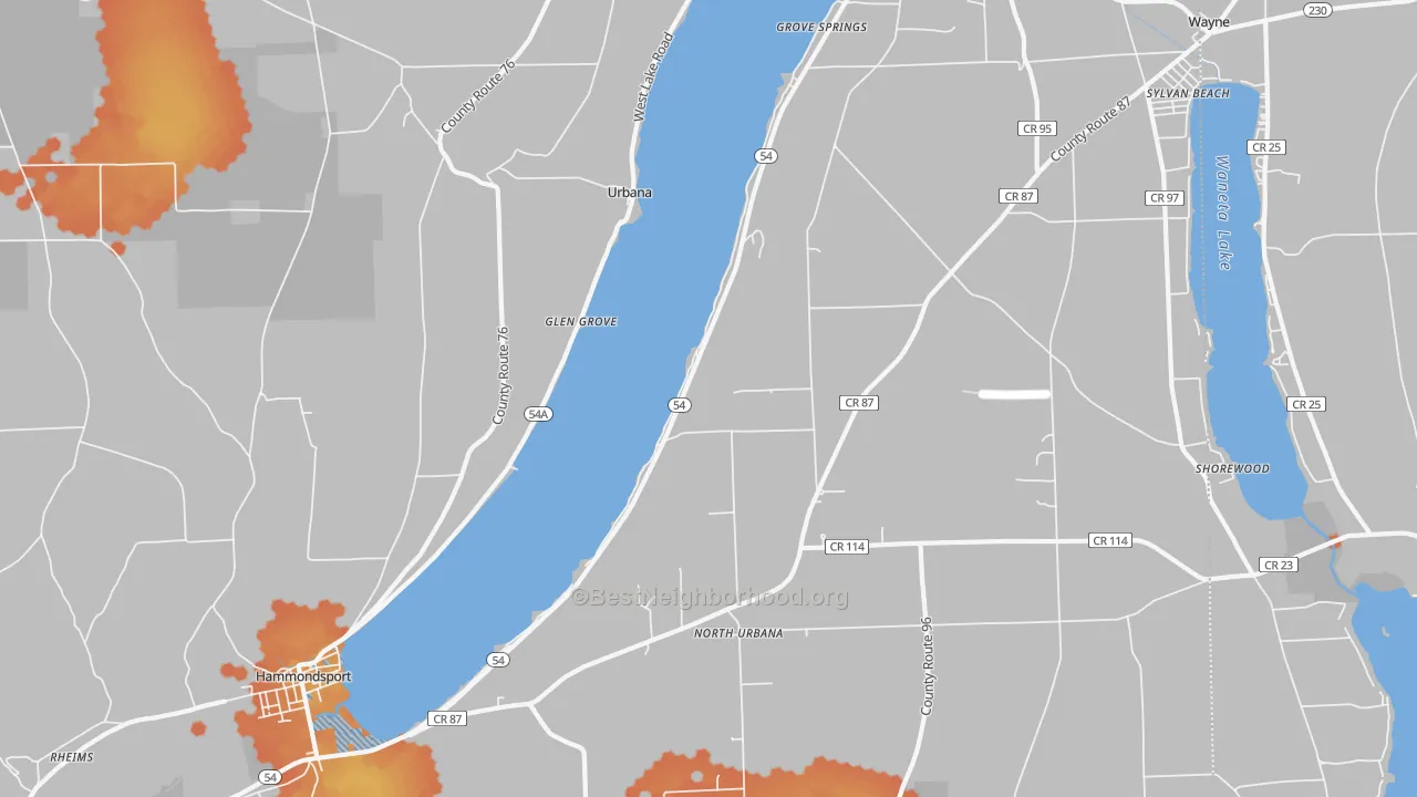 Bike Grade map of Urbana, NY
